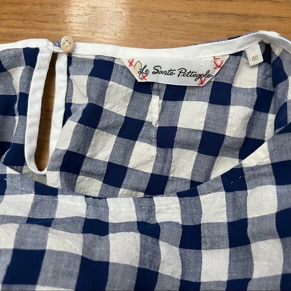 Le Sarte Pettegole Size 40 Small Check Flutter Sleeve Blouse - Picture 3 of 11